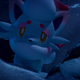 A Pokémon character gazes at the viewer in a blue-tinged image.